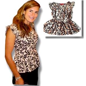 Elle Gorgeous Peplum Floral Tied Embroidered Neckline Blouse Size 10